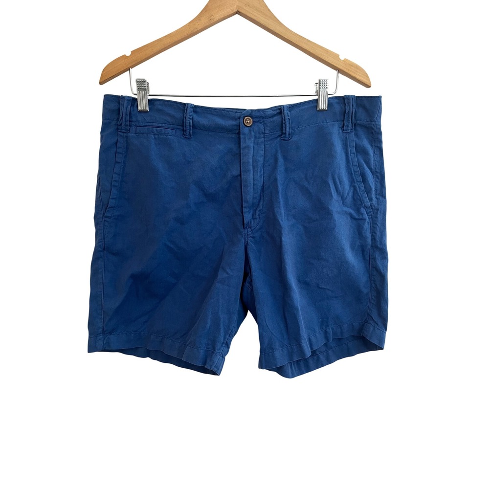 Polo Ralph Lauren Mens Royal Blue Cotton Linen Straight Fit Shorts Size 34